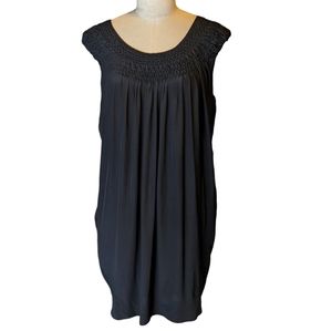 Vince Silk Chiffon Black Sleeveless Midi Smock Dress Women's Size Large